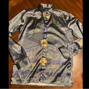 Elegant Via Roma Black and Gold Dress Shirt